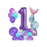 Parti Station Mor Rakam Balon 1 Yaş Deniz Kızı Temalı Doğum Günü Parti Kutlama Seti Konsept 1