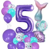 Parti Station Mor Rakam Balon 5 Yaş Deniz Kızı Temalı Doğum Günü Parti Kutlama Seti Konsept 1