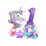 Parti Station Mor Unicorn Temalı 1 Yaş Balon Seti Doğum Günü Dekorasyonu PSMORUNİCORN