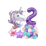 Parti Station Mor Unicorn Temalı 2 Yaş Balon Seti Doğum Günü Dekorasyonu PSMORUNİCORN