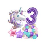 Parti Station Mor Unicorn Temalı 3 Yaş Balon Seti Doğum Günü Dekorasyonu PSMORUNİCORN