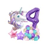 Parti Station Mor Unicorn Temalı 4 Yaş Balon Seti Doğum Günü Dekorasyonu PSMORUNİCORN