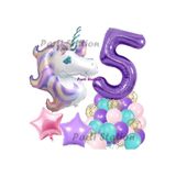 Parti Station Mor Unicorn Temalı 5 Yaş Balon Seti Doğum Günü Dekorasyonu PSMORUNİCORN