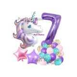 Parti Station Mor Unicorn Temalı 7 Yaş Balon Seti Doğum Günü Dekorasyonu PSMORUNİCORN