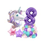 Parti Station Mor Unicorn Temalı 8 Yaş Balon Seti Doğum Günü Dekorasyonu PSMORUNİCORN