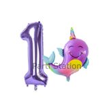 Parti Station Okyanus Unicorn Balina Mor 1 Yaş Doğum Günü Balon Set PSUNİBALM