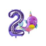 Parti Station Okyanus Unicorn Balina Mor 2 Yaş Doğum Günü Balon Set PSUNİBALM