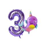 Parti Station Okyanus Unicorn Balina Mor 3 Yaş Doğum Günü Balon Set PSUNİBALM