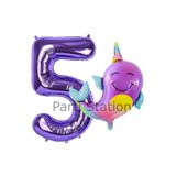 Parti Station Okyanus Unicorn Balina Mor 5 Yaş Doğum Günü Balon Set PSUNİBALM