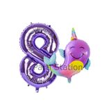 Parti Station Okyanus Unicorn Balina Mor 8 Yaş Doğum Günü Balon Set PSUNİBALM