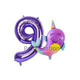 Parti Station Okyanus Unicorn Balina Mor 9 Yaş Doğum Günü Balon Set PSUNİBALM