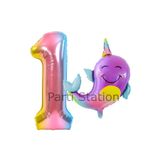 Parti Station Okyanus Unicorn Balina Renkli 1 Yaş Doğum Günü Balon Set PSUNİBALR