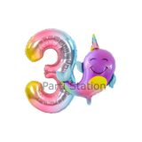 Parti Station Okyanus Unicorn Balina Renkli 3 Yaş Doğum Günü Balon Set PSUNİBALR