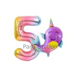 Parti Station Okyanus Unicorn Balina Renkli 5 Yaş Doğum Günü Balon Set PSUNİBALR