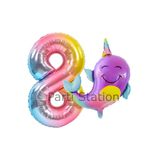 Parti Station Okyanus Unicorn Balina Renkli 8 Yaş Doğum Günü Balon Set PSUNİBALR