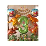 Parti Station Orman Tema Dinozor Konsept Yeşil Rakam Balon 3 Yaş Dev Balonlu Doğum Günü Balon Set