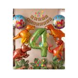 Parti Station Orman Tema Dinozor Konsept Yeşil Rakam Balon 4 Yaş Dev Balonlu Doğum Günü Balon Set