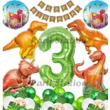 Parti Station Orman Tema Jurassic Park Dinozor Konsept Yeşil Rakam Balon 3 Yaş Dev Balonlu Doğum Günü Balon Set