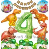 Parti Station Orman Tema Jurassic Park Dinozor Konsept Yeşil Rakam Balon 4 Yaş Dev Balonlu Doğum Günü Balon Set