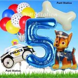 Parti Station Paw Patrol Chase Köpek Konsept 5 Yaş Doğum Günü Parti Balon Set Paw Patrol Kemik Balon Set