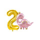 Parti Station Pembe Dinozor Temalı 2 Yaş Gold Rakam Balon Seti Doğum Günü Dekorasyonu