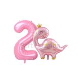 Parti Station Pembe Dinozor Temalı 2 Yaş Pembe Rakam Balon Seti Doğum Günü Dekorasyonu PSPNKDİNA