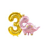 Parti Station Pembe Dinozor Temalı 3 Yaş Gold Rakam Balon Seti Doğum Günü Dekorasyonu