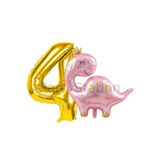 Parti Station Pembe Dinozor Temalı 4 Yaş Gold Rakam Balon Seti Doğum Günü Dekorasyonu