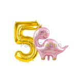 Parti Station Pembe Dinozor Temalı 5 Yaş Gold Rakam Balon Seti Doğum Günü Dekorasyonu