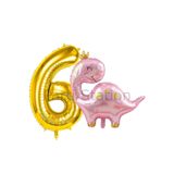 Parti Station Pembe Dinozor Temalı 6 Yaş Gold Rakam Balon Seti Doğum Günü Dekorasyonu
