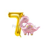 Parti Station Pembe Dinozor Temalı 7 Yaş Gold Rakam Balon Seti Doğum Günü Dekorasyonu