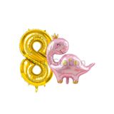 Parti Station Pembe Dinozor Temalı 8 Yaş Gold Rakam Balon Seti Doğum Günü Dekorasyonu