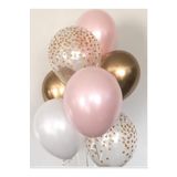 Parti Station Pembe Gold Beyaz Şeffaf Gold Pullu Balon Demeti