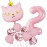Parti Station Pembe Kedi 2 Yaş Balon Set Balon Folyo Set Pembe Kedi Konsept Doğum Günü Set Yaş Balon Set