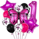 Parti Station Pembe Kelebek 1 Yaş Balon Set Kelebek Konsept Doğum Günü Balon Balon Set