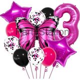 Parti Station Pembe Kelebek 3 Yaş Balon Set Kelebek Konsept Doğum Günü Balon Balon Set