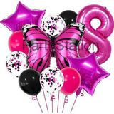 Parti Station Pembe Kelebek 8 Yaş Balon Set Kelebek Konsept Doğum Günü Balon Balon Set