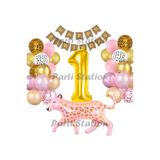 Parti Station Pembe Leopar 1 Yaş Jungle Balon Set PSPİNKLEOXXX