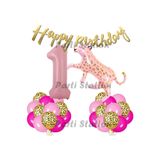 Parti Station Pembe Leopar 1 Yaş Safari Balon Set PSPİNKLEOX
