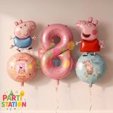 Parti Station Peppa Pig & George Konsept 8 Yaş Folyo Balon Seti Doğum Günü Seti