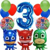 Parti Station Pijamaskeliler 3 Yaş Balon Seti Pjmasks Konsept Helyum Balon Set Pijamaskeli Doğum Günü Set