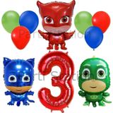 Parti Station Pijamaskeliler 3 Yaş Kırmızı Rakam Balon Set Pjmasks Konsept Balon Set Pijamaskeli Doğum Günü Set