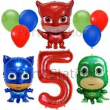 Parti Station Pijamaskeliler 5 Yaş Kırmızı Rakam Balon Set Pjmasks Konsept Balon Set Pijamaskeli Doğum Günü Set