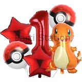 Parti Station Pokemon Charizard Konsept 1 Yaş Balon Set Pokemon Çarizart Doğum Günü Folyo Balon Set - Ahşap - Bej - Siyah - Bir