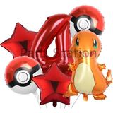 Parti Station Pokemon Charizard Konsept 4 Yaş Balon Set Pokemon Çarizart Doğum Günü Folyo Balon Set - Altın - Gri - Dört