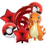 Parti Station Pokemon Charizard Konsept 6 Yaş Balon Set Pokemon Çarizart Doğum Günü Folyo Balon Set - Altın - Krem