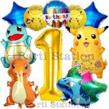 Parti Station Pokemon Konsept 1 Yaş Doğum Günü Balon Set Pokemon Pikaçu Balbazar Çarmender Sikörtıl Balon