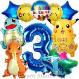 Parti Station Pokemon Konsept 3 Yaş Doğum Günü Balon Set Pokemon Pikachu Bulbasaur Charmander Squirtle Balon