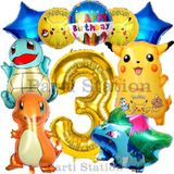 Parti Station Pokemon Konsept 3 Yaş Doğum Günü Balon Set Pokemon Pikaçu Balbazar Çarmender Sikörtıl Balon