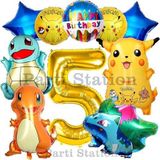 Parti Station Pokemon Konsept 5 Yaş Doğum Günü Balon Set Pokemon Pikaçu Balbazar Çarmender Sikörtıl Balon
